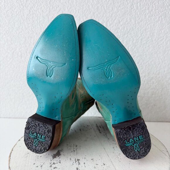 Lane LEXINGTON Cowboy Booties Western Turquoise Cowgirl Short Boots Snip Toe 6 - Picture 9 of 13
